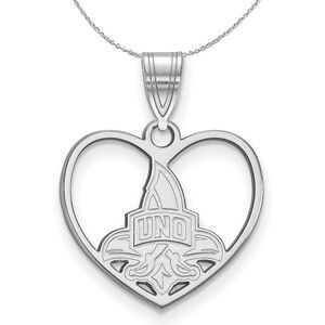 Sterling Silver U. of New Orleans Heart Necklace - 24 Inch